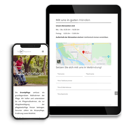 Homepage von Top24 Pflegedienst als Handy und Tablet Ansicht