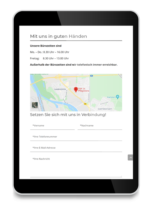 Homepage von Top24 Pflegedienst als Tablet Ansicht